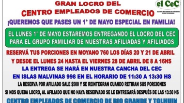 Este Primero de Mayo el CEC entregará el tradicional locro a los afiliados y sus familias