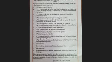 Papás y mamás piden que resuelvan los problemas edilicios y la falta de docentes