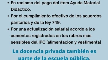 Docentes privados también paran el martes 30