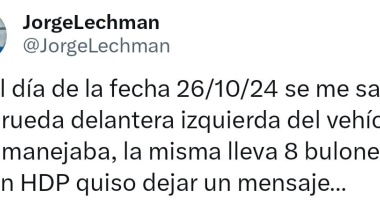 La rueda de la camioneta del legislador Jorge Lechman se desprendió en plena circulación