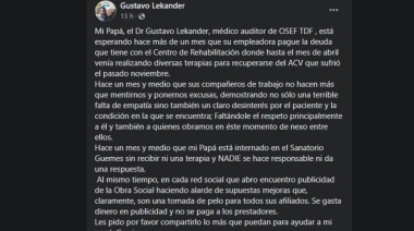 La hija del profesional rechazó condolencias de la presidenta de OSEF