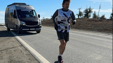 Federico Sciurano pasó por Tolhuin en la tercera jornada de la ultra maratón solidaria