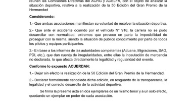 Oficializaron la cancelación del Gran Premio de la Hermandad por irregularidades y el accidente