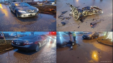 Choque entre un automóvil y una moto, con un herido