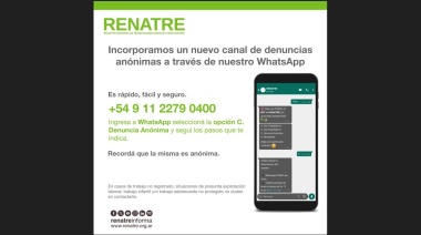 El RENATRE lanzó nuevo canal de denuncias anónimas a través del WhatsApp
