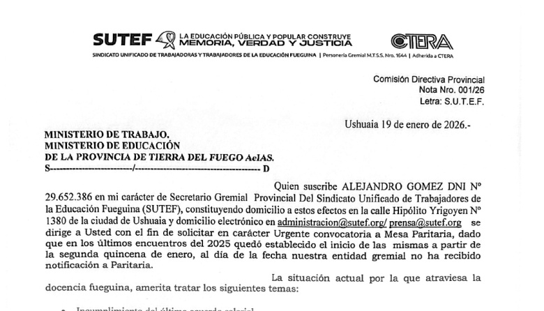 SUTEF solicitó la urgente convocatoria a mesa paritaria - Red 23 ...
