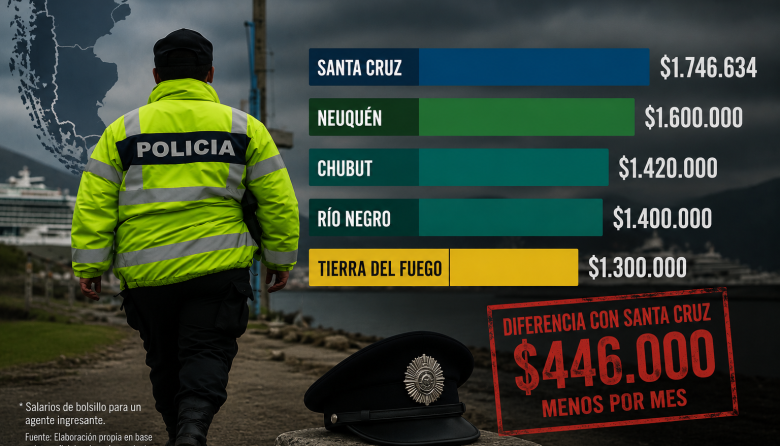 Los policías fueguinos son los que menos ganan de toda la Patagonia