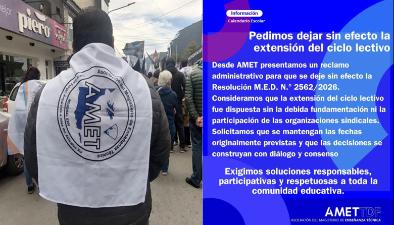 La AMET pidió anular la extensión del ciclo lectivo hasta el 23 de diciembre