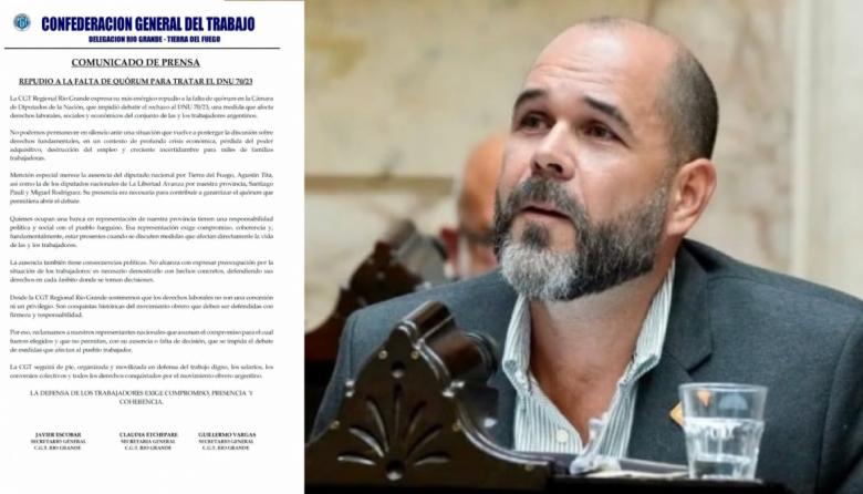 La CGT cuestionó una ausencia clave del oficialismo fueguino en Diputados