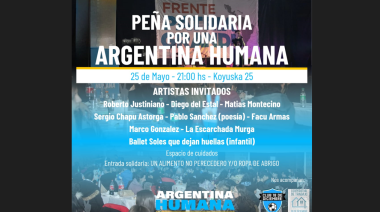 Este sábado organizan peña solidaria “Por una Argentina Humana”