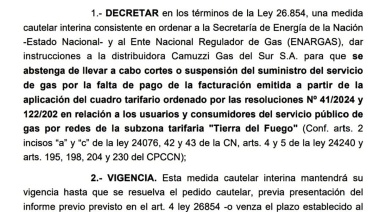 Borruto prohibió a Camuzzi cortar el gas por la falta de pago