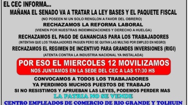 Empleados de Comercio de Río Grande se manifiestan contra el proyecto de Ley de Bases