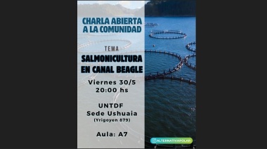 Charla en la UNTDF sobre los riesgos de la salmonicultura