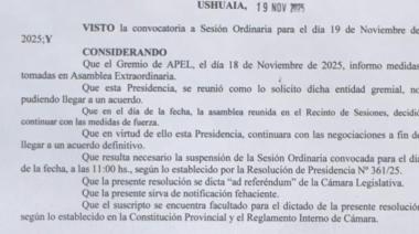 Suspenden la sesión ordinaria en la Legislatura prevista para hoy por medidas de fuerza de APEL