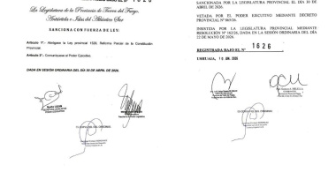 Quedó oficialmente derogada la ley que impulsaba la reforma parcial de la Constitución fueguina