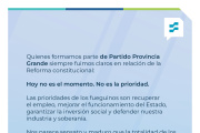 Provincia Grande reafirma su postura: “Hoy no es momento de reforma, sí de trabajo y producción”